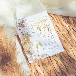 Budget Pink Floral Boho Pampas Grass Brunch Bubbly