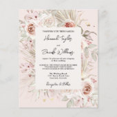 Budget PInk Floral Boho Rustic Wedding Einladung (Vorderseite)