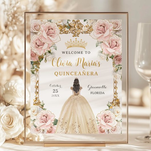 Budget Pink Floral Champagne Gozo Quinceañera Zeic