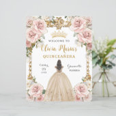 Budget Pink Floral Champagne Gozo Quinceañera Zeic (Stehend Vorderseite)