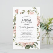 Budget Pink Floral Eukalyptus Brautparty Einladung (Stehend Vorderseite)