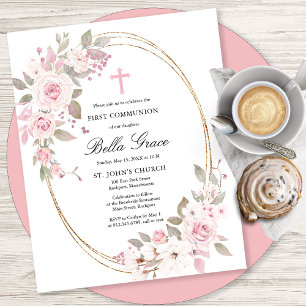 Budget Pink Floral First Heilige Kommune Einladung