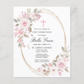 Budget Pink Floral First Holy Communion Invitation (Vorderseite)