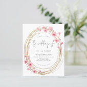 Budget Pink Floral Frame Skript Einladung Hochzeit (Stehend Vorderseite)