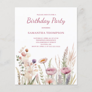 Budget Pink Floral Geburtstag Einladung Flyer