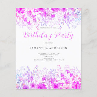 Budget Pink Floral Geburtstagsparty Einladung