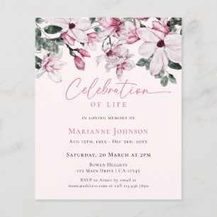 Budget Pink floral Gedenkfeier zum Leben Flyer