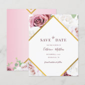 Budget Pink Floral Geometric Save the Date (Vorne/Hinten)