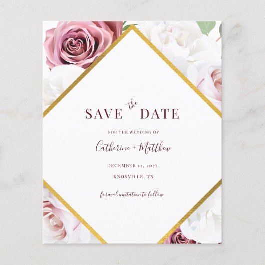 Budget Pink Floral Geometric Save the Date (Vorderseite)