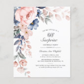 Budget Pink Floral Script 60. Geburtstag Einladung (Vorderseite)