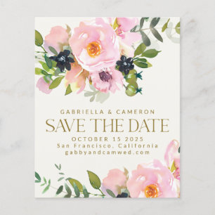 Budget Pink Floral Watercolor Save the Date Karte