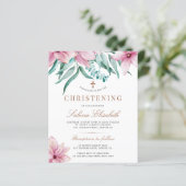 Budget pink florale elegante Taufeinladung (Stehend Vorderseite)