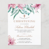Budget pink florale elegante Taufeinladung (Vorderseite)
