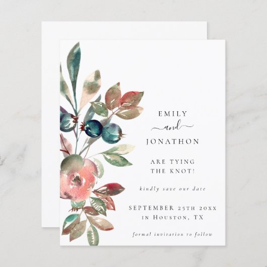 Budget Pink Florals Hochzeit speichern das Datum (Vorne/Hinten)