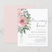 Budget Pink Florals Jubiläumsessen Einladung (Vorne/Hinten)