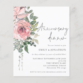 Budget Pink Florals Jubiläumsessen Einladung