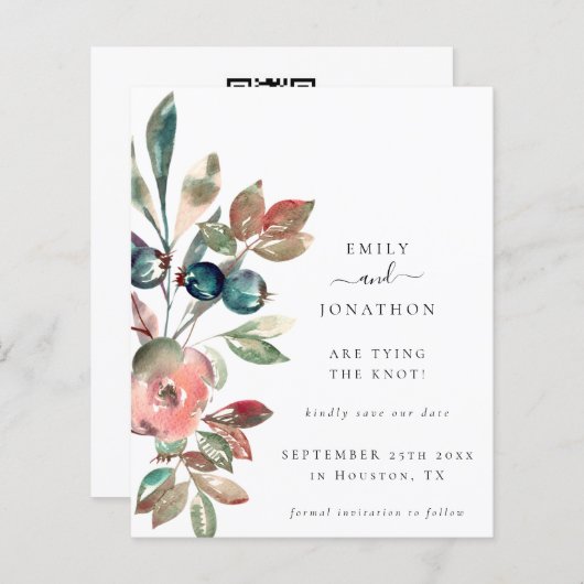 Budget Pink Florals QR Code Hochzeit speichern das (Vorne/Hinten)