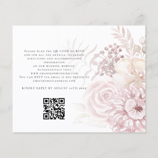 Budget Pink Florals QR Code Hochzeitsempfehlung (Rückseite)