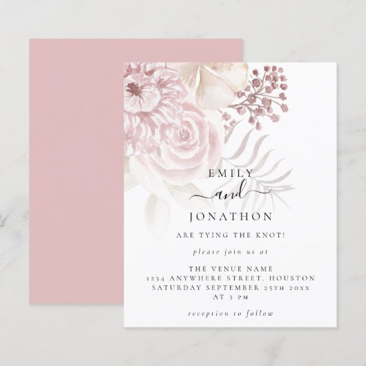 Budget Pink Florals Script Hochzeitsempfehlung (Vorne/Hinten)