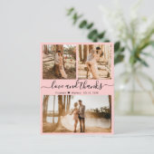 Budget Pink Foto Collage Hochzeit Danke Karte (Stehend Vorderseite)