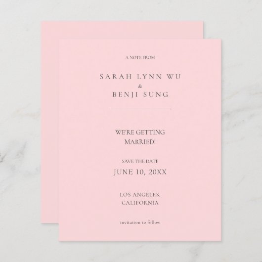 Budget Pink G Minimalistisch Mod 2V2 Save the Date (Vorne/Hinten)