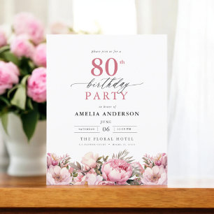 Budget Pink Garden Floral 80. Geburtstag Einladung