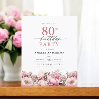 Budget Pink Garden Floral 80. Geburtstag Einladung