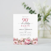 Budget Pink Garden Floral 90. Geburtstag Einladung (Stehend Vorderseite)