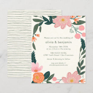 Budget-Pink-Garten-Hochzeitseinladung im Floral-St