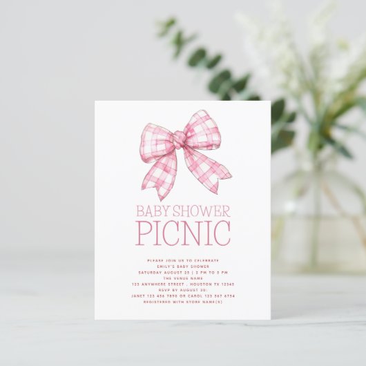 Budget Pink Gingham Bow Baby Shower Picnic (Stehend Vorderseite)