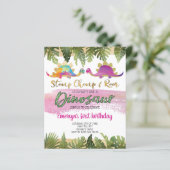 Budget Pink Girl Dinosaur Geburtstag Einladung (Stehend Vorderseite)