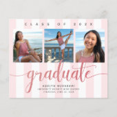 Budget pink Glitzer 3 Foto Abschluss Einladung (Vorderseite)