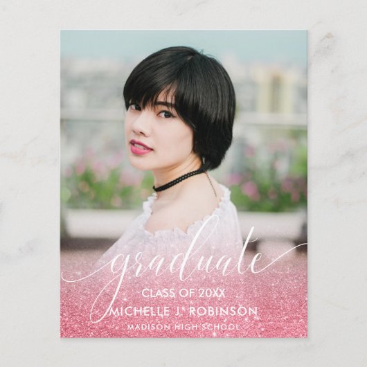 BUDGET PINK Glitzer Ombre Girly Foto Abschluss (Vorderseite)