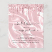 Budget Pink Glitzer Satin Brautparty Einladung (Vorderseite)