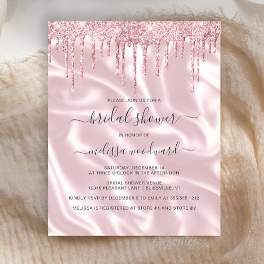 Budget Pink Glitzer Satin Brautparty Einladung