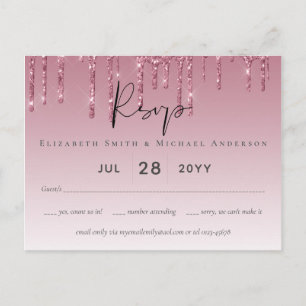 BUDGET Pink Glitzer Wedding RSVP Postkarte