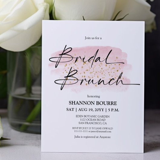 Budget Pink Gold Elegant Bridal Brunch Einladung