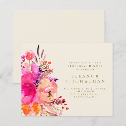 Budget Pink Gold Floral Probe Dinner einladen (Vorne/Hinten)