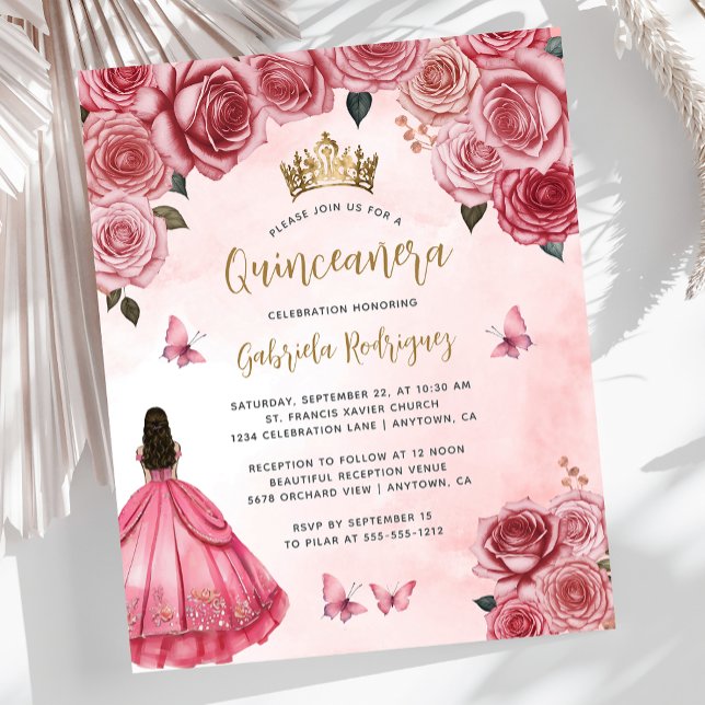 Budget Pink Gold Floral Wasserfarbe Quinceañera (Von Creator hochgeladen)