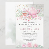 Budget Pink Gold Tee Party Brautparty Einladung (Vorne/Hinten)