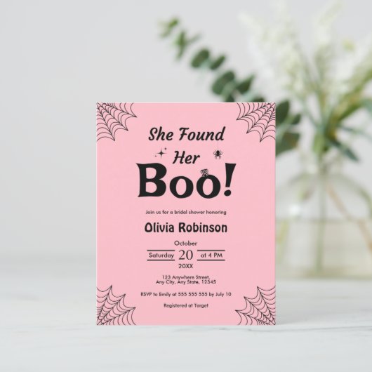 Budget Pink Halloween Brautdusche Einladung (Stehend Vorderseite)