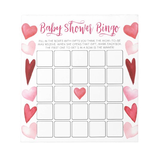 Budget Pink Hearts Baby Dusche Bingo Spiel Notizblock (Vorderseite)