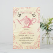 Budget Pink Ivory Vintag Bridal Tea Einladung (Stehend Vorderseite)