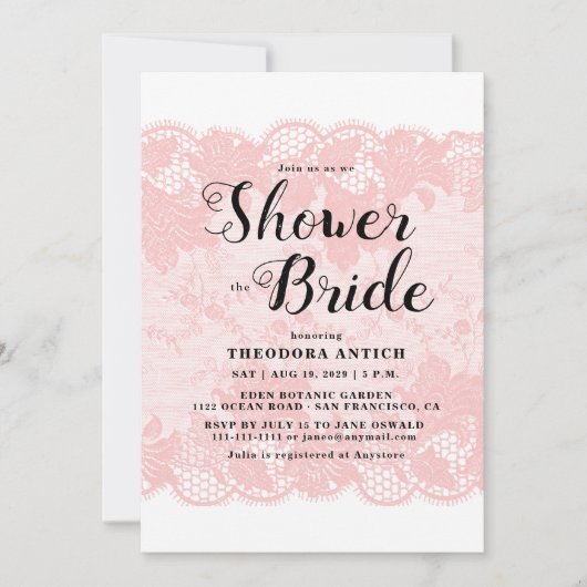 Budget Pink Lace Bridal Shower Invitation Einladung (Vorderseite)