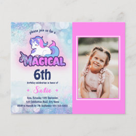 Budget Pink Lila Unicorn Foto Geburtstag Einladung