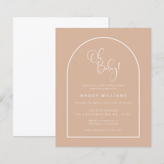 Budget Pink Minimalistisch Script Arch Oh Baby Dus (Vorne/Hinten)