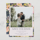 Budget Pink Navy Foto Save the Date Karte (Vorne/Hinten)