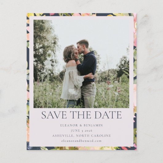 Budget Pink Navy Foto Save the Date Karte (Vorderseite)