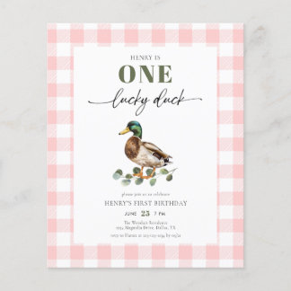 Budget Pink One Lucky Duck Girl 1. Geburtstag Flyer