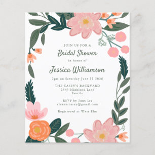 Budget-Pink-Orange-Floral-Hochzeitsdusche-Einladun